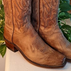 Lucchese Men's Western Boots Brown Leather Cowboy Embroidered Size 9 D